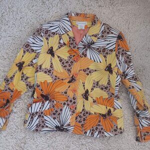 Irvine Park Women’s Floral Leopard Print Blazer Jacket Size 8 Cotton Stretch